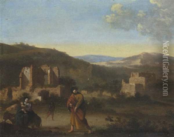 Die Heilige Familie Auf Der Flucht Nach Agypten Oil Painting - Cornelis Van Poelenburgh