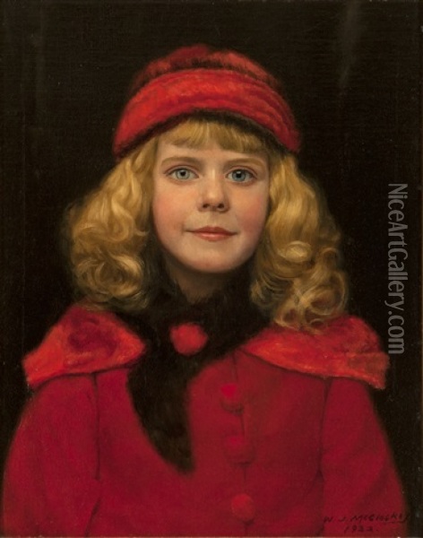 Girl In Red Hat Oil Painting - William J. McCloskey
