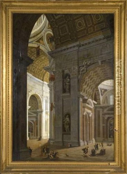 Interieur De Saint Pierre De Rome Oil Painting - Pietro Francesco Garoli