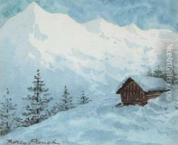 An Alpine Log Cabin Oil Painting - William Percy