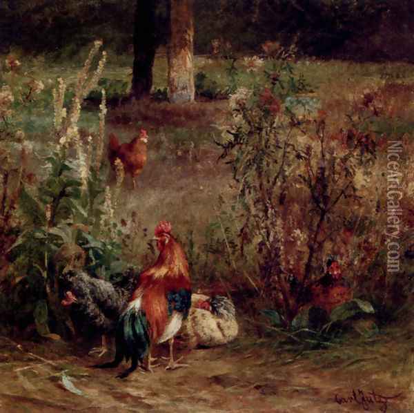 Poultry In The Undergrowth Oil Painting - Carl Jutz