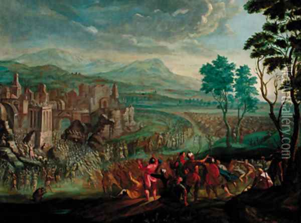 The Fall of the walls of Jericho Oil Painting - Joseph van Bredael