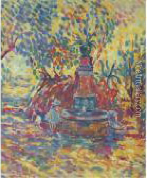 Saint-tropez, Fillettes A La Fontaine Oil Painting - Henri Lebasque