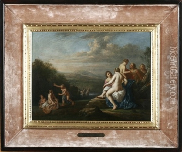Badene Nymphen In Arkadischer Landschaft Oil Painting - Cornelis Van Poelenburgh