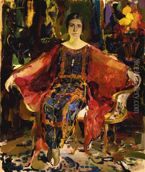 Portrait Of The Ballerina Alexandra Balashova Oil Painting - Filip Malyavin