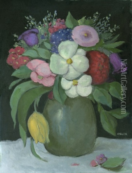Blumenstraus In Gruner Vase Oil Painting - Emil Orlik