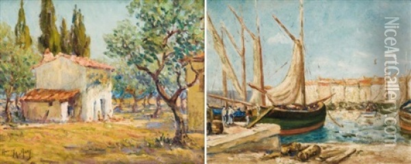 Port De Martigues (+ Environs De La Ciotat; Pair) Oil Painting - Henri Malfroy-Savigny