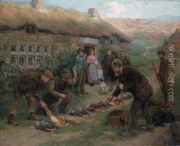 Counting The Bag Oil Painting - Ralph Hedley