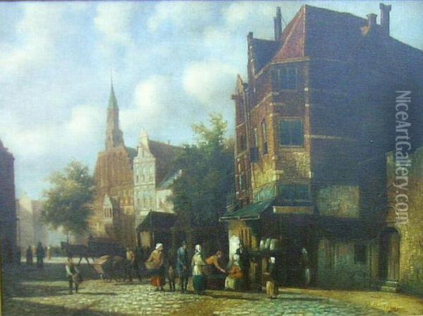 Dutch Street Scene Oil Painting - Cornelis Springer