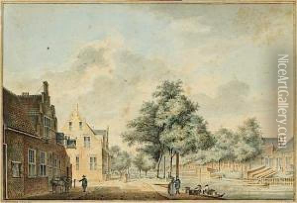 Vue D'un Canal Dans Une Ville Des Pays-bas Oil Painting - Jacobus Versteegh