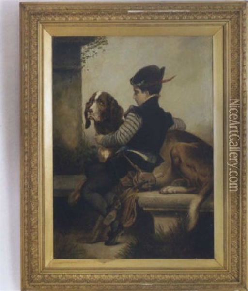 Portrait Of A Boy With His Spaniel Oil Painting - Joseph Haier