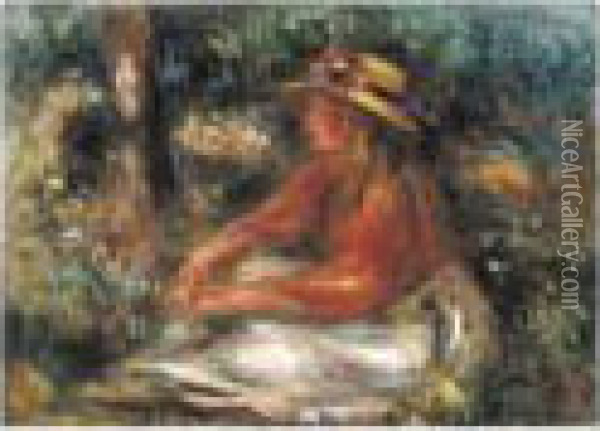 Jeune Fille Assise Sur L'herbe, Circa 1905 Oil Painting - Pierre Auguste Renoir