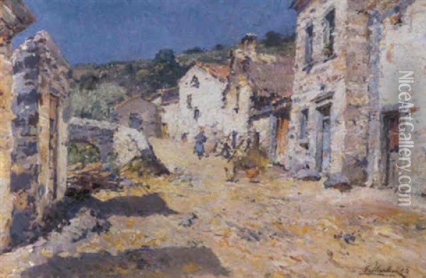 Village Ensoleille Oil Painting - Julien Gustave Gagliardini