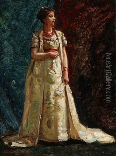 A Woman In A White Dress Oil Painting - Elisabeth Anna Maria Jerichau-Baumann