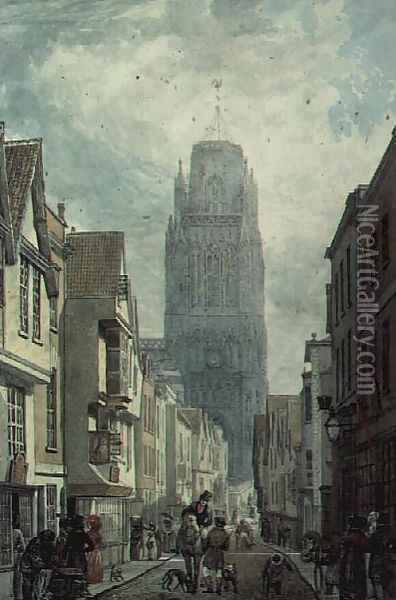 Redcliffe Street, Bristol, showing the Tower of the Church of St.Mary Redcliffe Oil Painting - Edward Cashin
