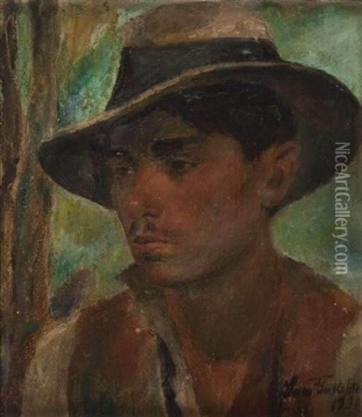 Portret Mezczyzny W Kapeluszu Oil Painting - Samuel Finkelstein