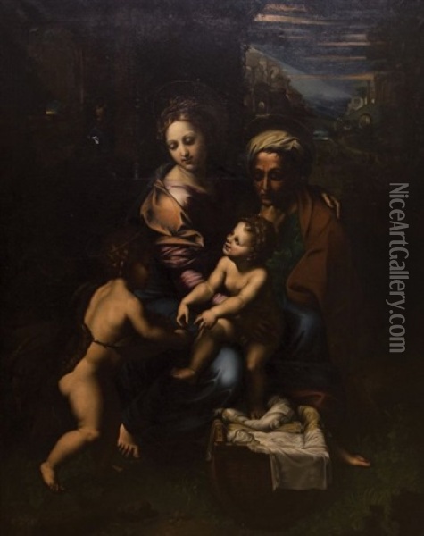 Vierge Avec Enfant Jesus, Sainte Anne Et Saint Jean Baptiste Ou Madone De L'amour Divin Oil Painting - Giulio Romano