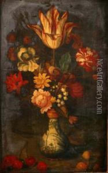 Sill Life Studyof A 'semper Augustus' Tulip Oil Painting - Balthasar Van Der Ast