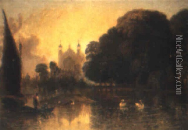View Of Eton College From The Thames Oil Painting - Henry Thomas Dawson