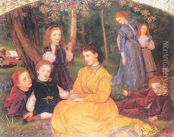 A Birthday Picnic 1866-67 Oil Painting - Arthur Hughes