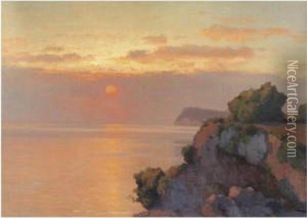 Sunset Over The Sea Oil Painting - Aleksei Vasilievich Hanzen