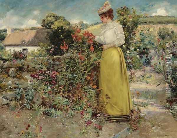 Among the Flowers, Giverny Oil Painting - John Dawson Watson