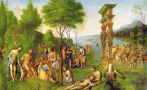 The Reign of Comus (begun by Mantegna, most work done by Costa after Mantegna's death) Oil Painting - Lorenzo Costa