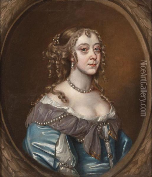 Halbfigurenportrait Einer Dame Im Braunen Kleid Oil Painting - Sir Godfrey Kneller