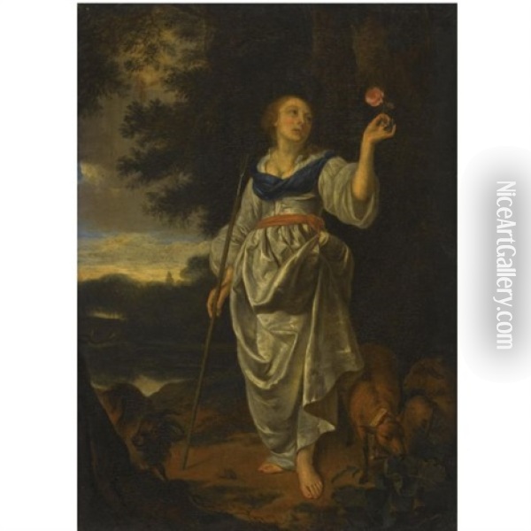 A Shepherdess Oil Painting - Ary de Vois