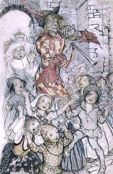 The Pied Piper of Hamelin, illustration for the poem by Robert Browning 1812-89 pub. 1934 Oil Painting - Arthur Rackham