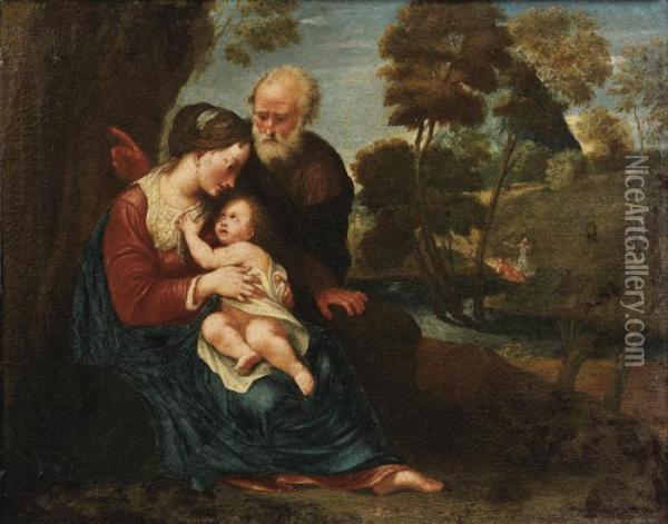 Le Repos De La Sainte Famille Oil Painting - Pasquale De Rossi