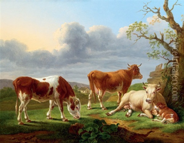 Kuhe Oil Painting - Johann Dallinger Von Dalling