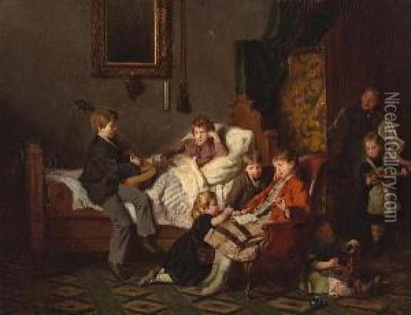 Entertaining The Convalescent Oil Painting - Felix Schlesinger