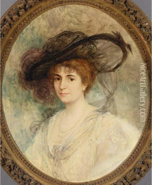 Portrait Of A Lady With A Hat Oil Painting - Jacques, Jakob Madiol