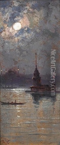 Leander's Tower On The Bosphorus Oil Painting - Halil Pasha
