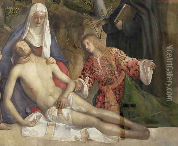 Mourning the Dead Christ at the Foot of the Cross Oil Painting - Giovanni Bellini