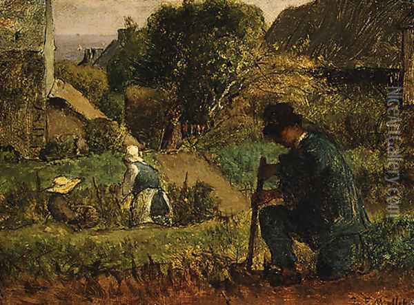 Garden Scene Oil Painting - Jean-Francois Millet