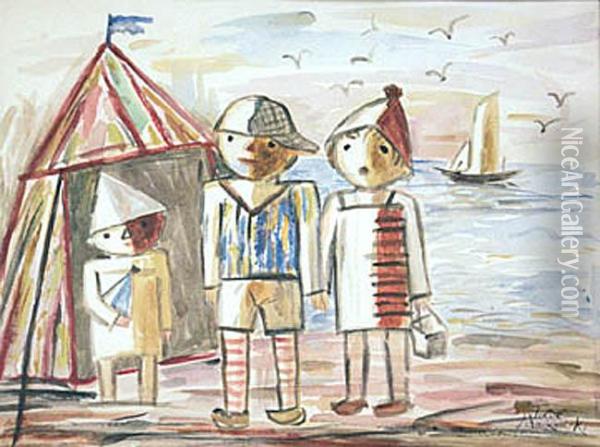 Dzieci Na Plazy Oil Painting - Tadeusz Makowski