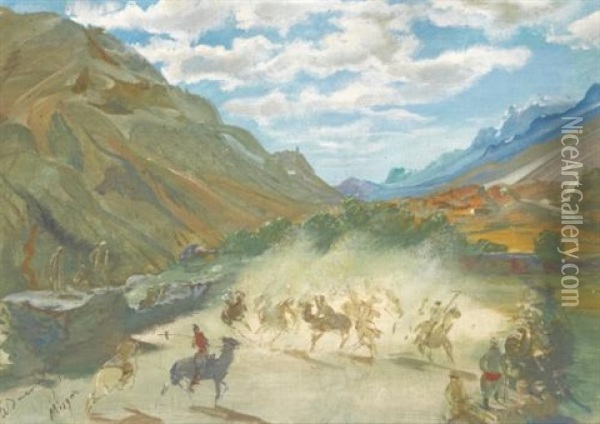 Polo Game At Misgar Oil Painting - Alexander Evgenievich Iacovleff