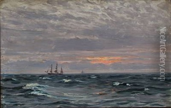 Seascape At Sunset Oil Painting - Vilhelm Karl Ferdinand Arnesen
