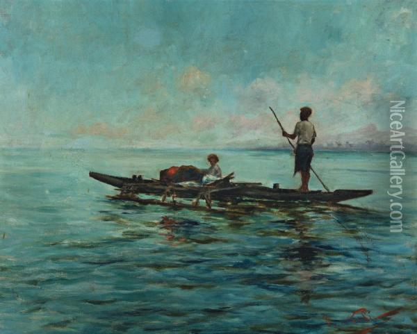 Islanders On A Raft Oil Painting - Girolamo Pieri B. Nerli