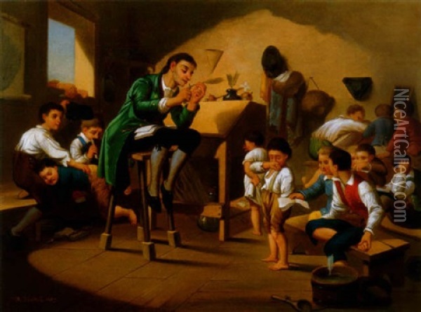 Iskolaban (in The School) Oil Painting - Eduard Toeroek