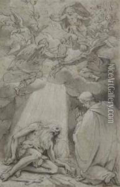 L'incontro Di Pafnuzio E Sant'onofrio Oil Painting - Giovanni Battista Paggi