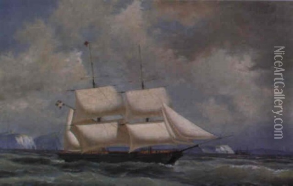 Marine Med Det Danske Flagskib 'brig. Charlotte Hage Af Kjobenhavn Fart. . . Oil Painting - Carl Julius Emil Olsen