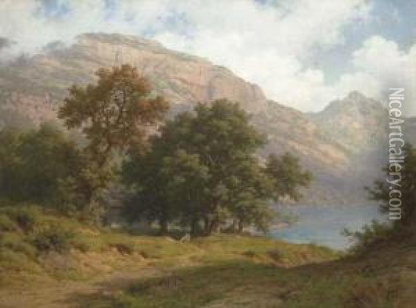 Vierwaldstattersee Mit Blick Auf Die Rigiflanke Oil Painting - Robert Zund