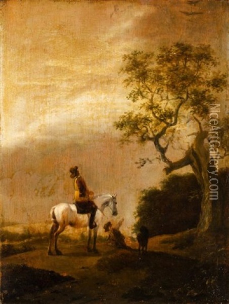 Cavalier Et Jeune Garcon Regardant Vers Les Hauteurs D'un Arbre Oil Painting - Pieter Wouwerman