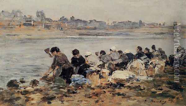 Laundresses on the Banks of the Touques XV Oil Painting - Eugene Boudin