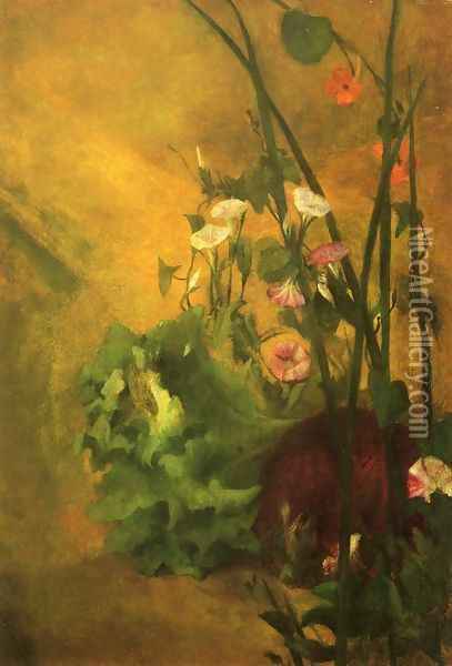 Morning Glories And Eggplant Oil Painting - John La Farge