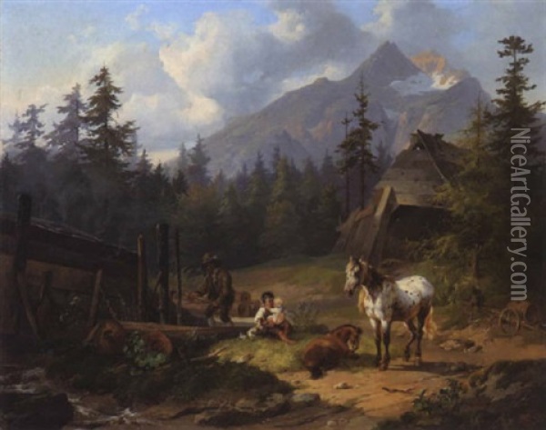 Gebirgslandschaft Oil Painting - Joseph Heicke