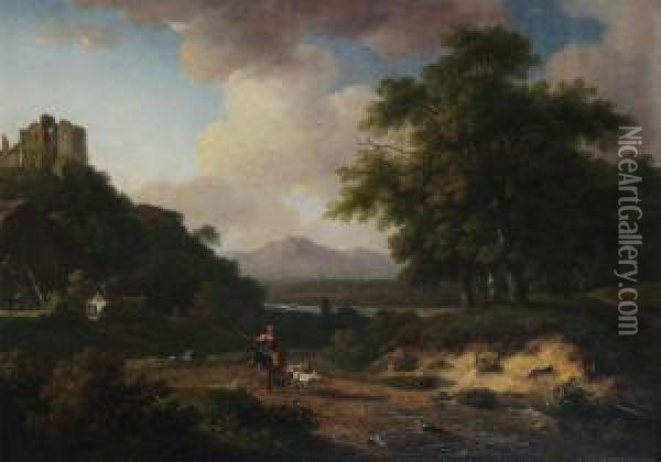 Meditarranean Landscape With Goatherd Oil Painting - Auguste Vandesteene
